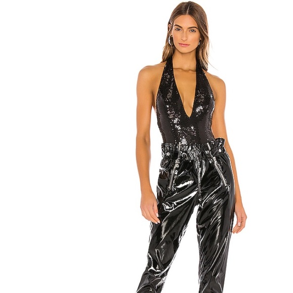 SAMPLE H:ours Sequin Halter Bodysuit Black S/2-4 - Picture 1 of 9
